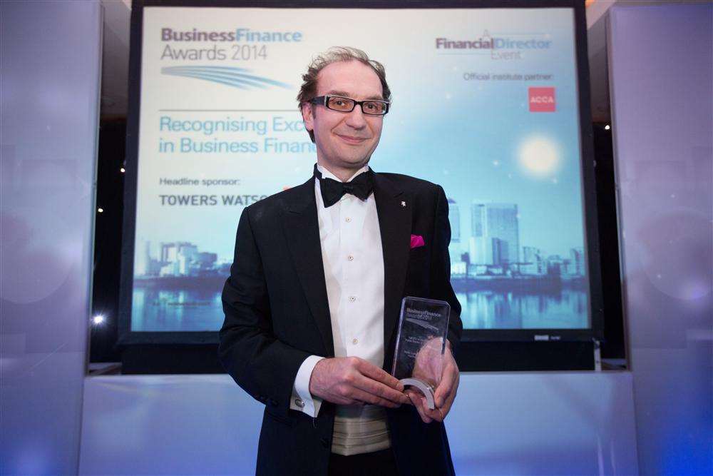 Hadlow College finance director Mark Lumsdon-Taylor with his award for UK financial director of the year. Picture: Manu Palomeque