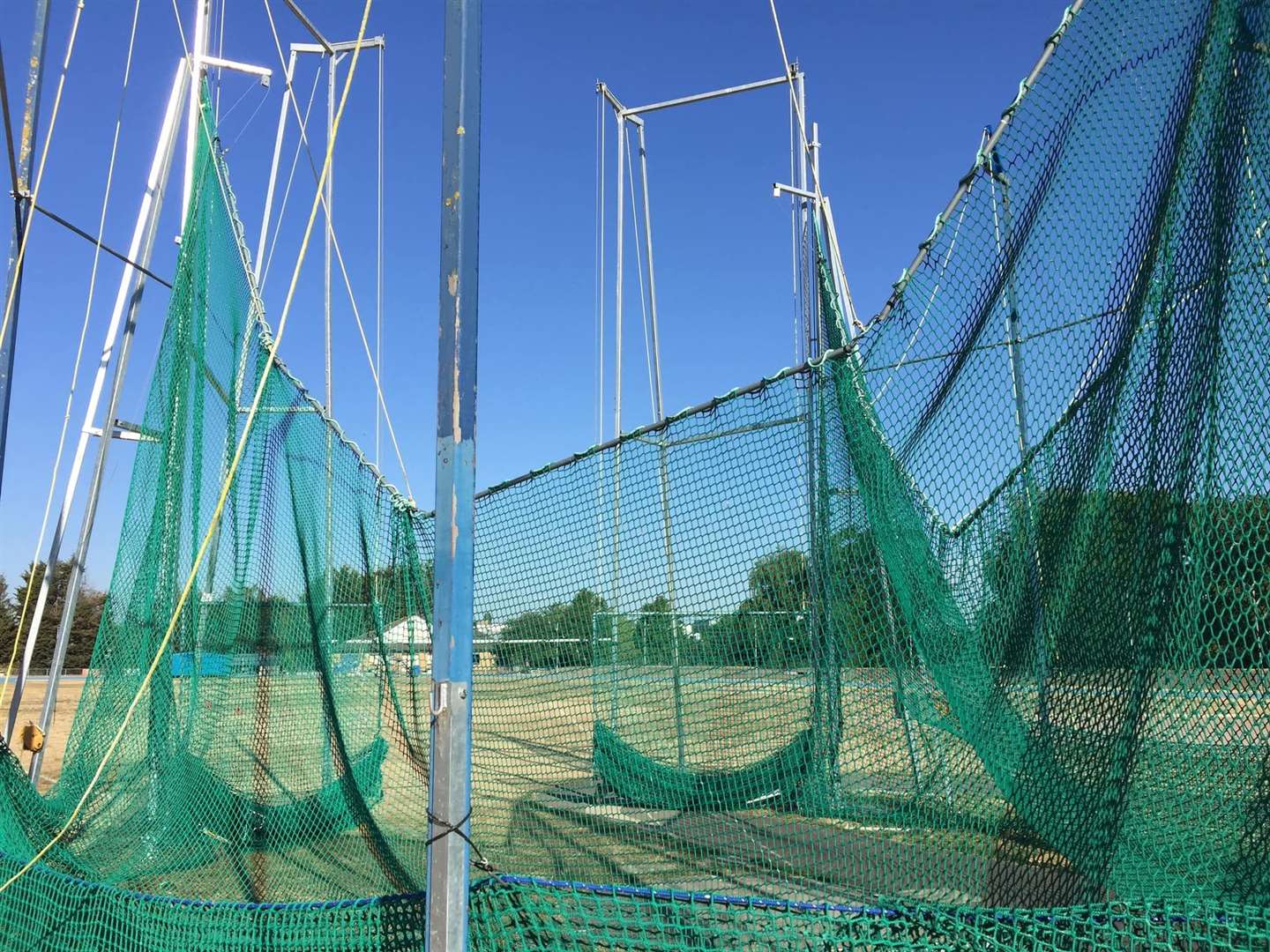 Central Park Athletics club's throwing cage, after being damaged by vandals
