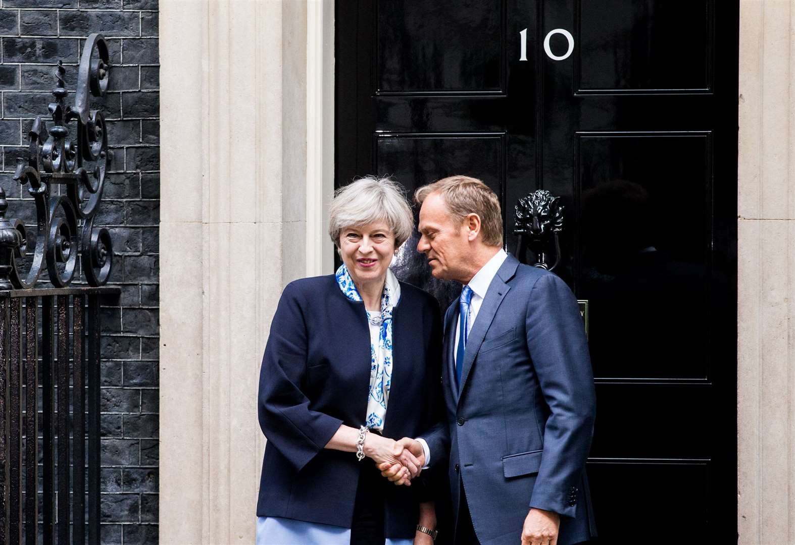 Prime Minister Theresa May meets Donald Tusk, President of the European Council, at Downing Street in 2017