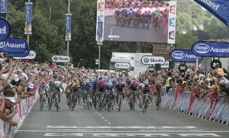 The riders sprint to the finish line in Canterbury. Picture: BARRY GOODWIN