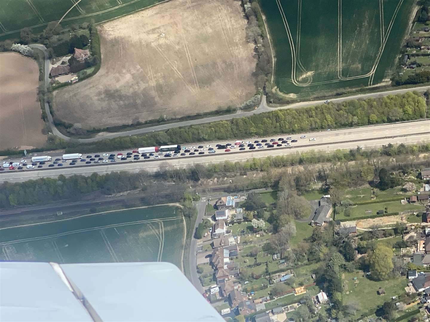 The queues on the M20 taken from above. Picture: Keith McCarthy (46541137)