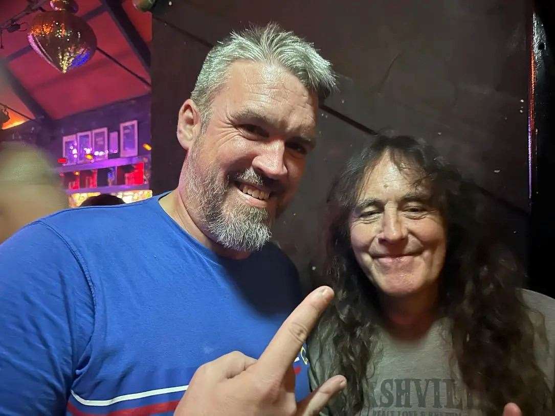 Steve Harris (right) took pictures with music fans. Picture: Leo's Red Lion FB
