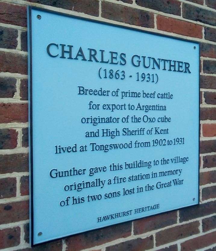 A plaque commemorating Charles Gunther who was involved in the creation of the OXO cube
