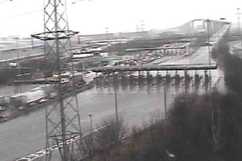 A battered QEII Bridge is closed in high winds. Picture: Kent Highways