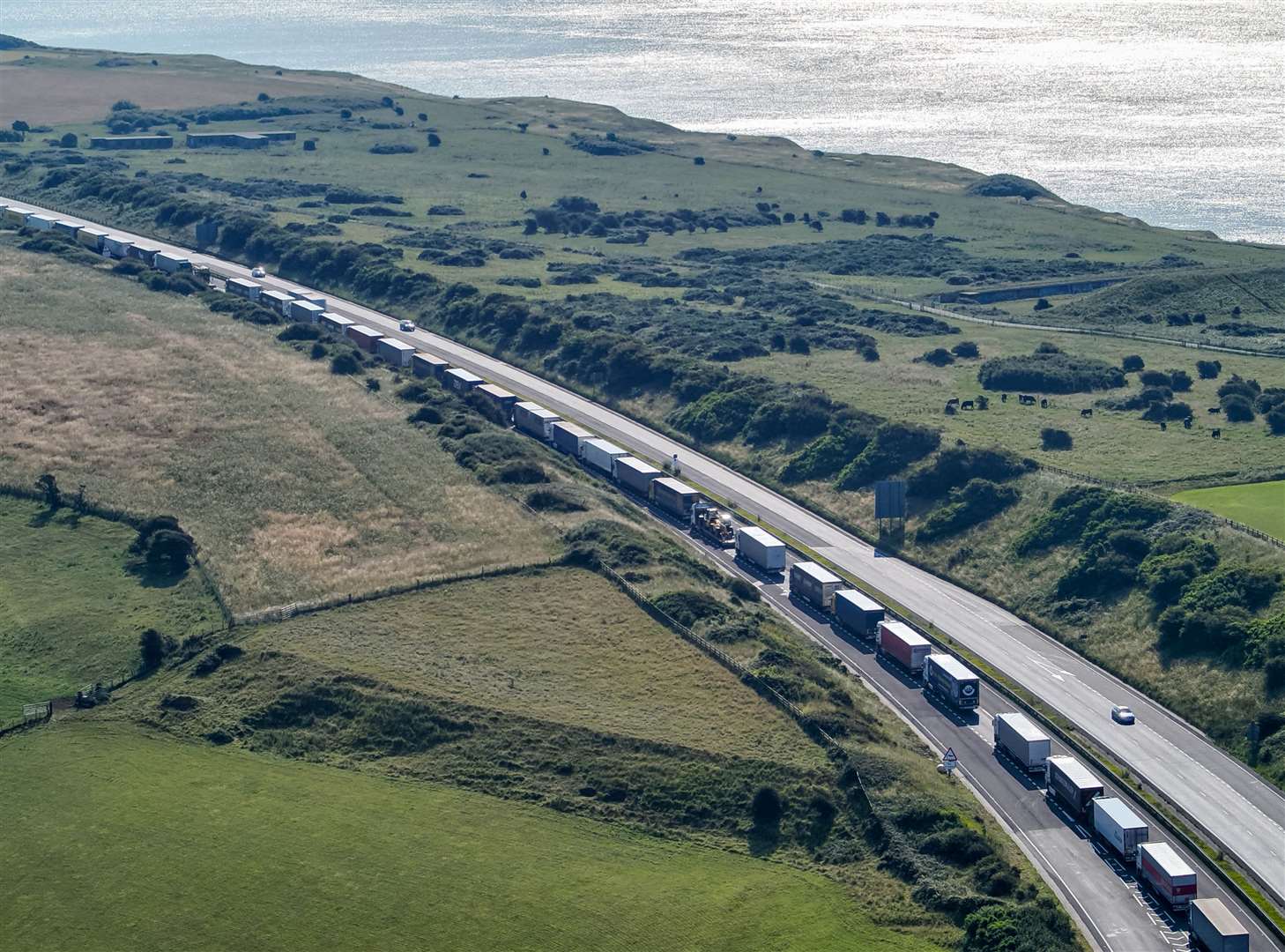 Dover TAP in action on the A20, with hundreds of lorries queuing outside the town. Picture: UKNIP