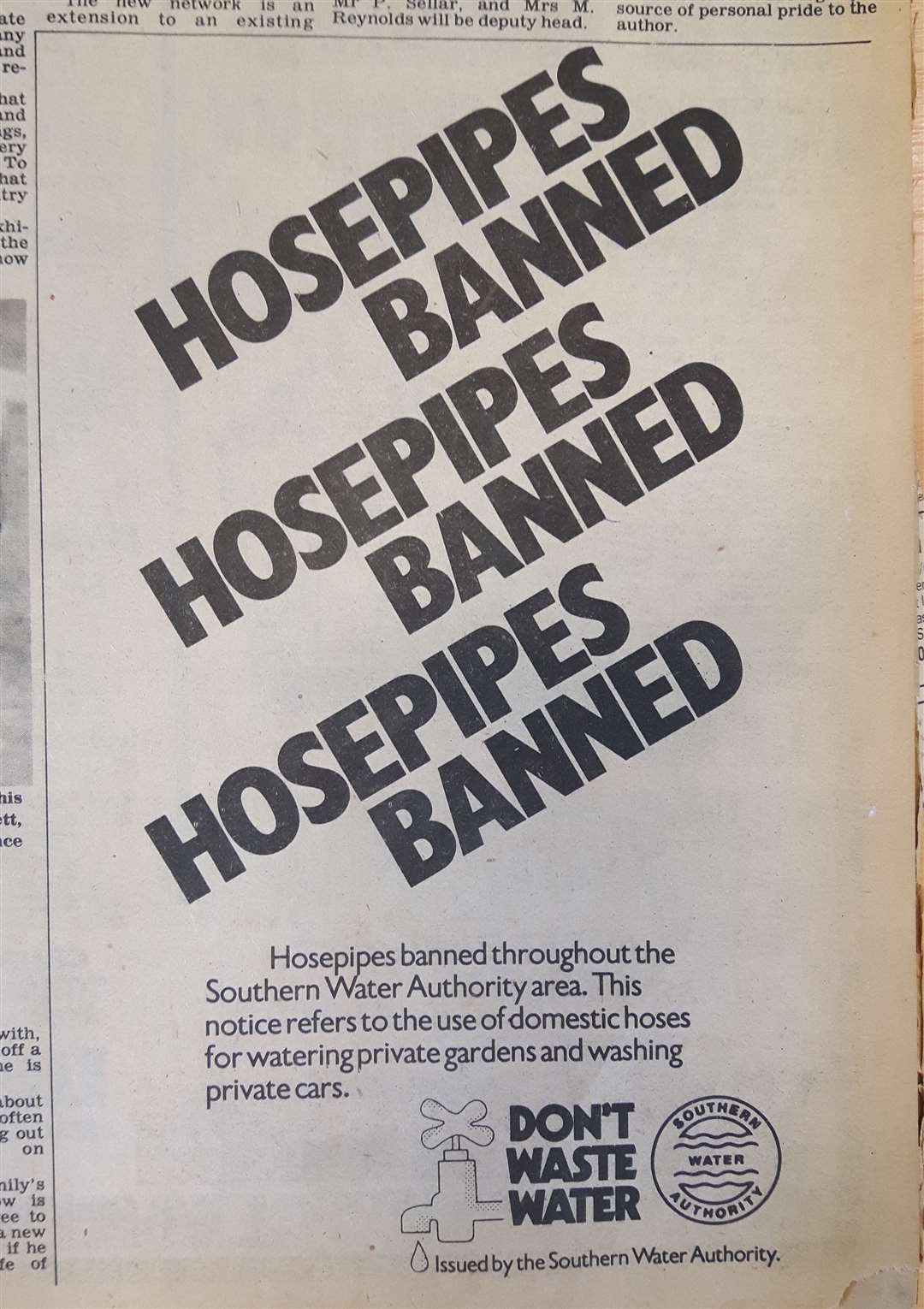 Hosepipe bans were promoted with these newspaper adverts