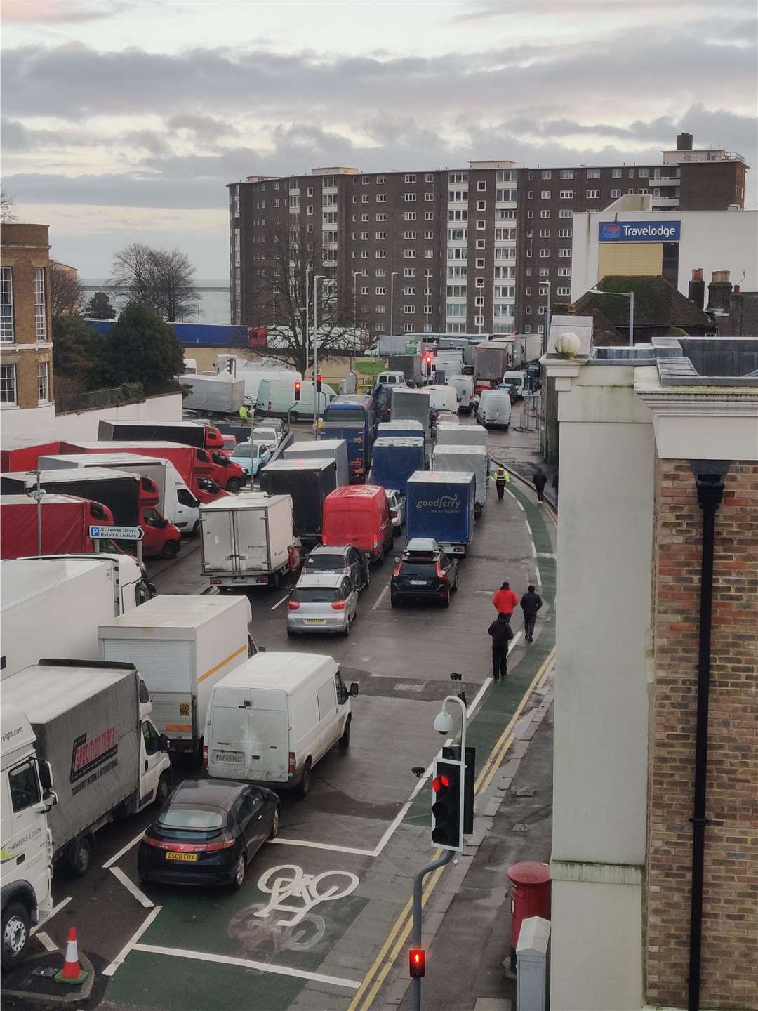 The entrance to St James in Dover is jammed with traffic Picture: Michelle Penn