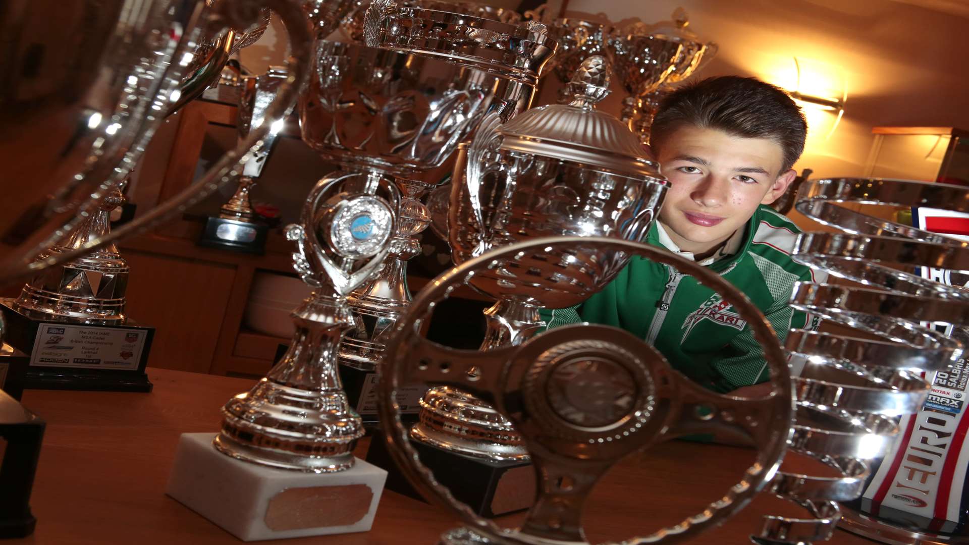 Kiern Jewiss with his karting trophies Picture: Martin Apps