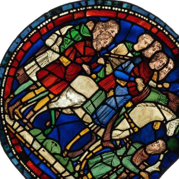 One of the stained glass panels now known to be hundreds of years older than previously thought