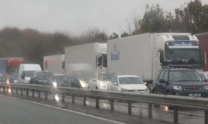 A five-car crash on the M20 has caused traffic problems. Picture: UKNip