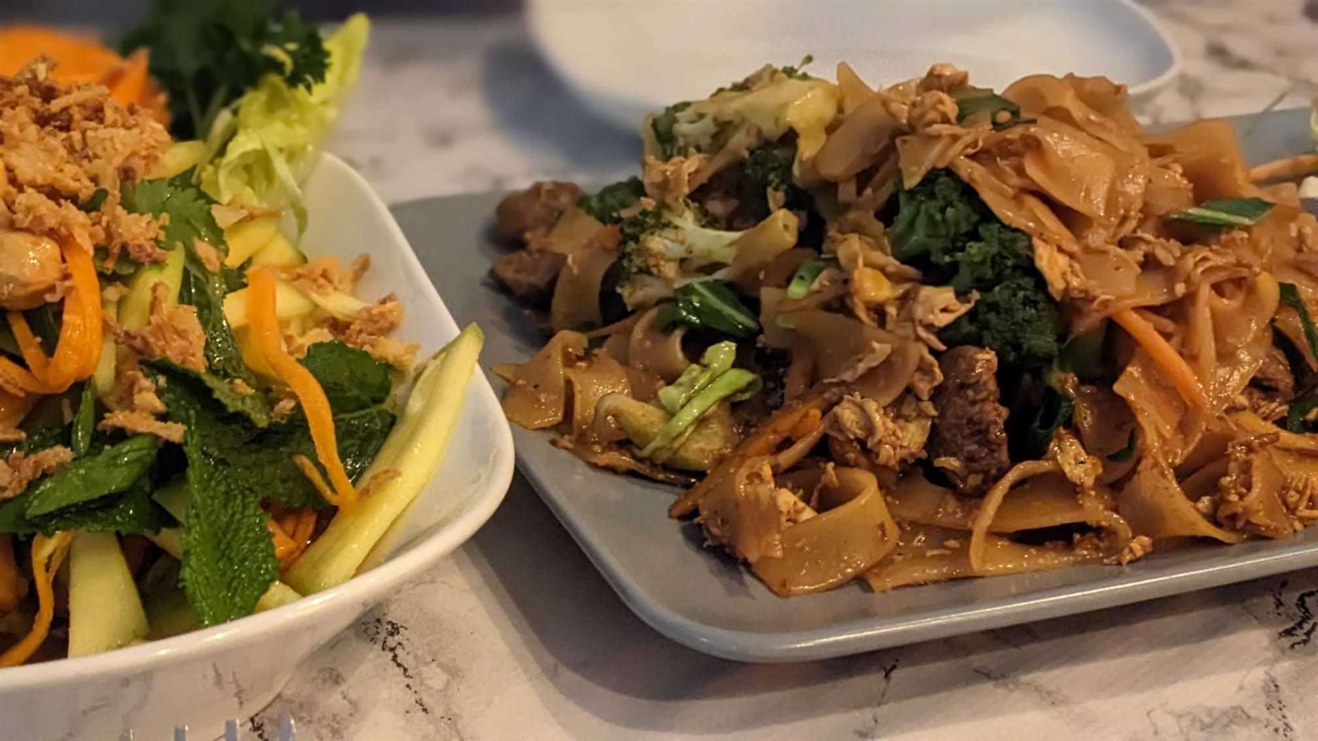 Beef pad see ew and mango salad at Daow’s Kitchen in Folkestone
