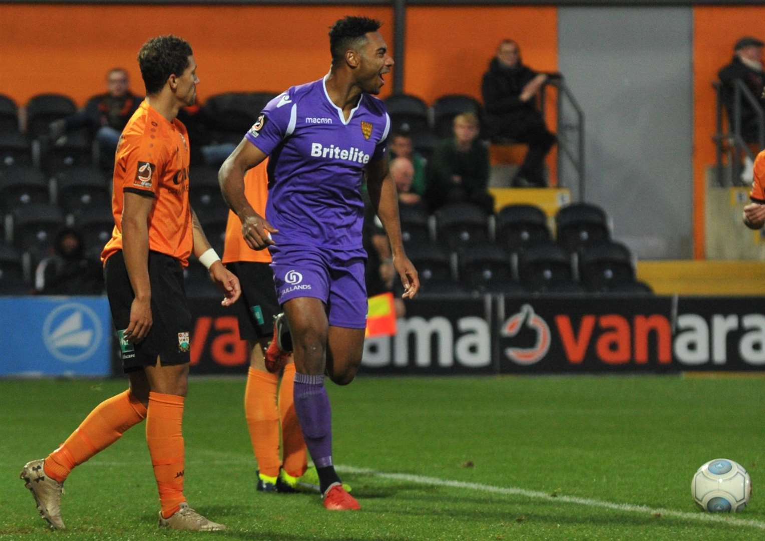 Gold Omotayo celebrates his goal at Barnet Picture: Steve Terrell