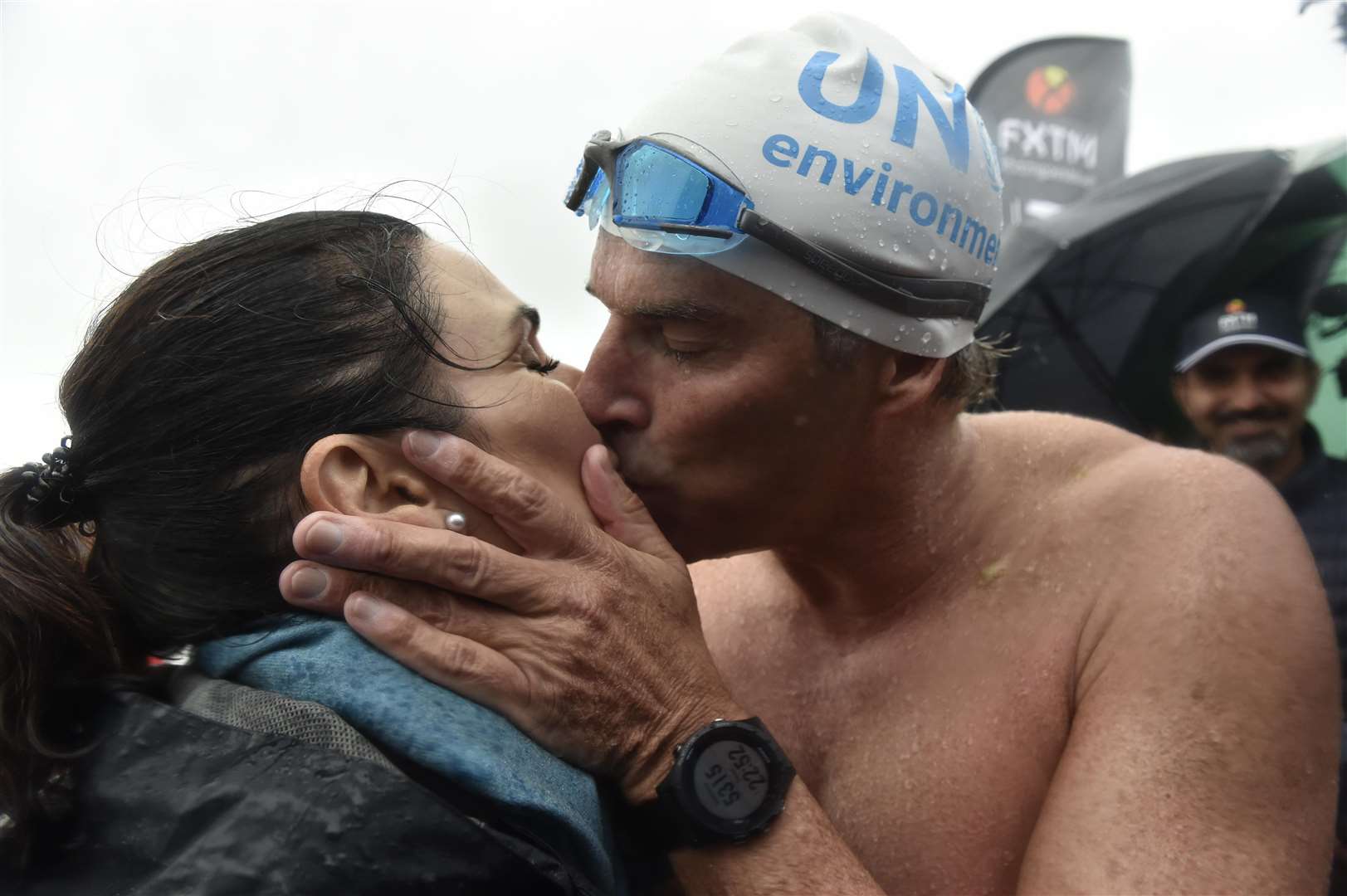 Emotional reunion. Lewis and his wife Antoinette after hls arrival. Picture: Tony Flashman.