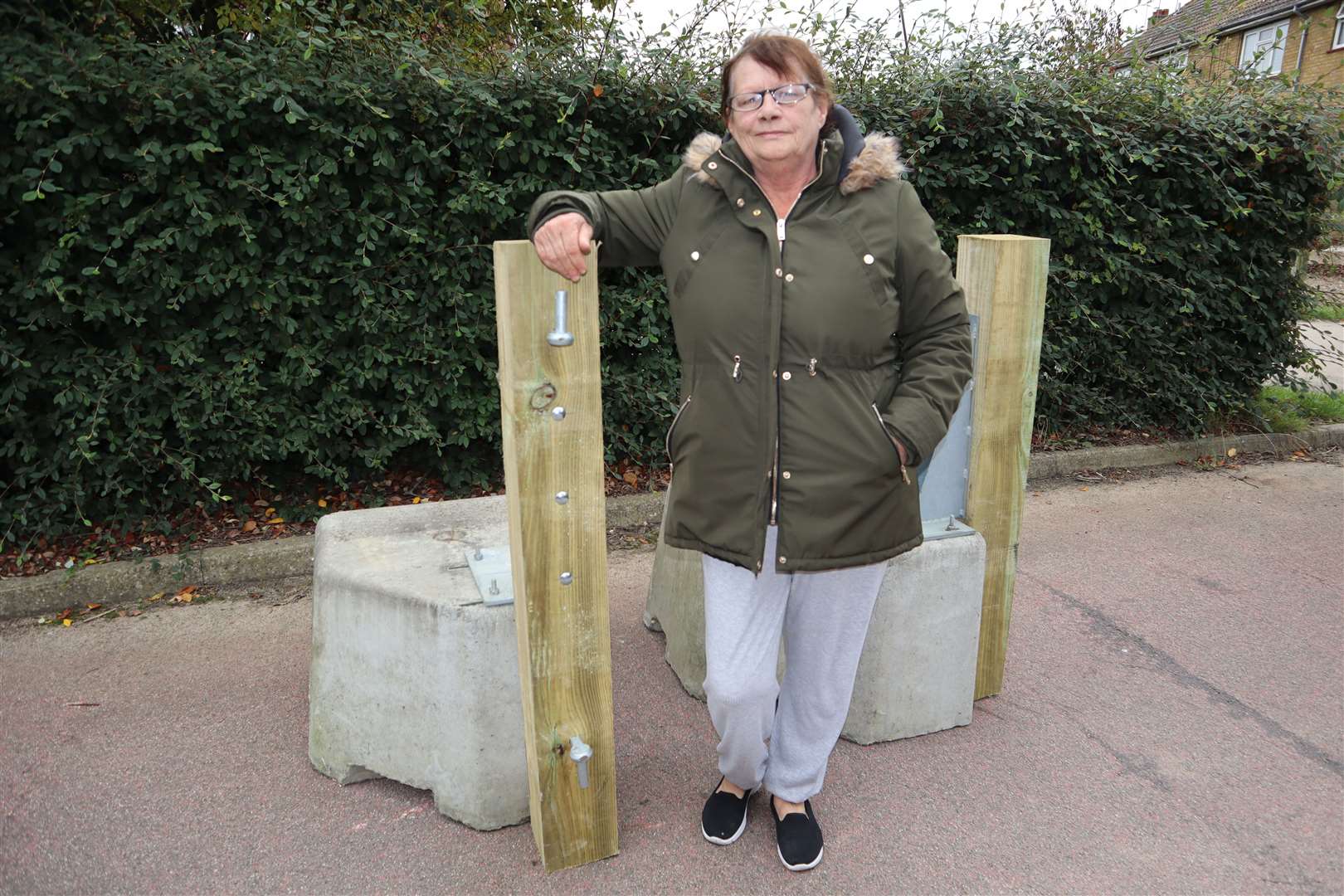 Resident Olivia Smith where new gate is being fitted to the Murston bus lane