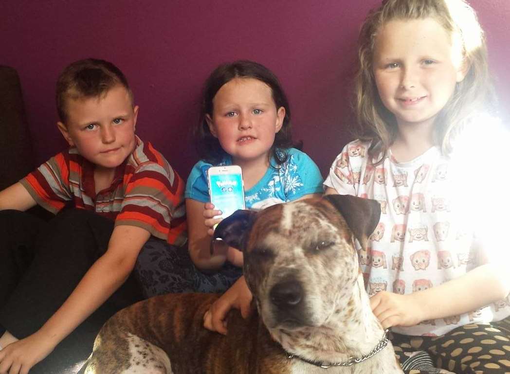 Siblings Warren, seven, Enya, five, and Kayla Eastley, eight, found the bike while out walking pet dog Ralph and playing Pokémon Go
