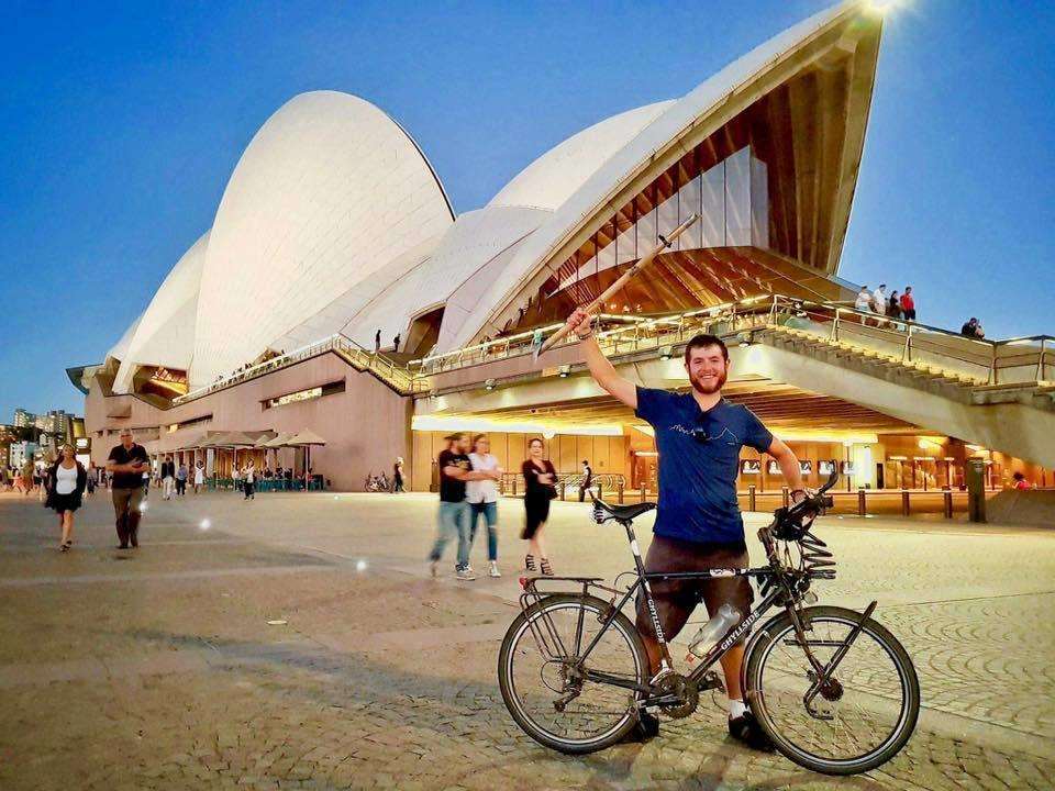 Josiah Skeats arriving in Sydney after cycling for two-and-a-half years