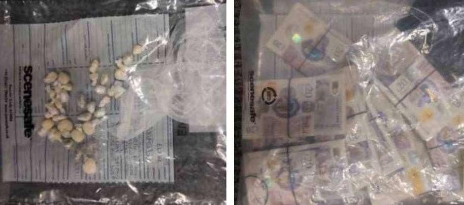 Drugs and cash taken from the car the drug dealers were driving in. Picture: Kent Police