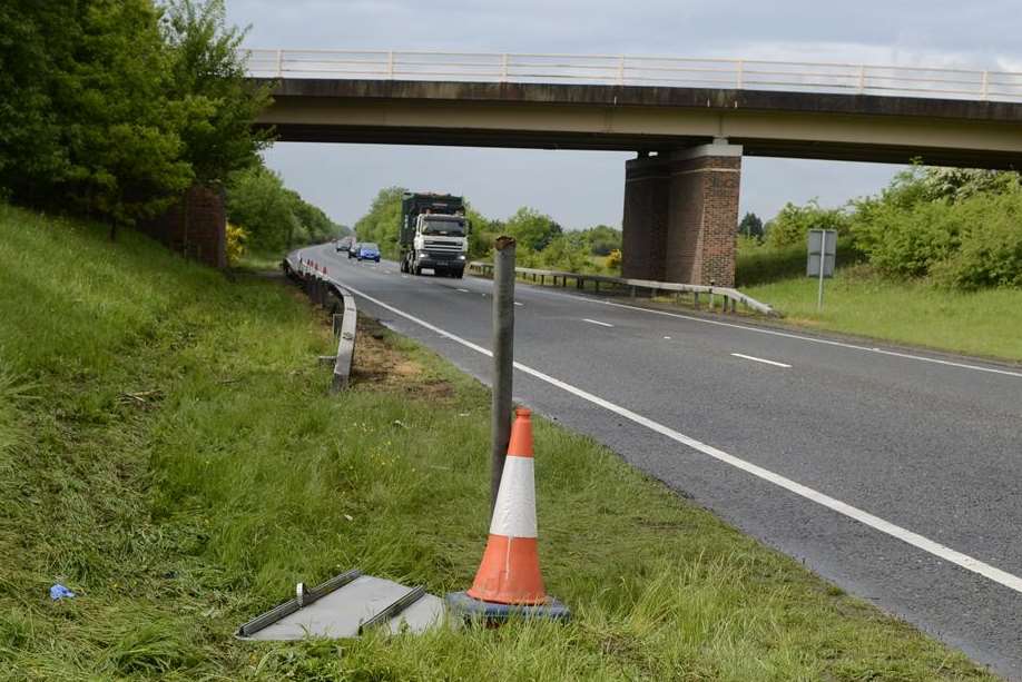 The scene of the fatal crash on the A2070 near Ashford