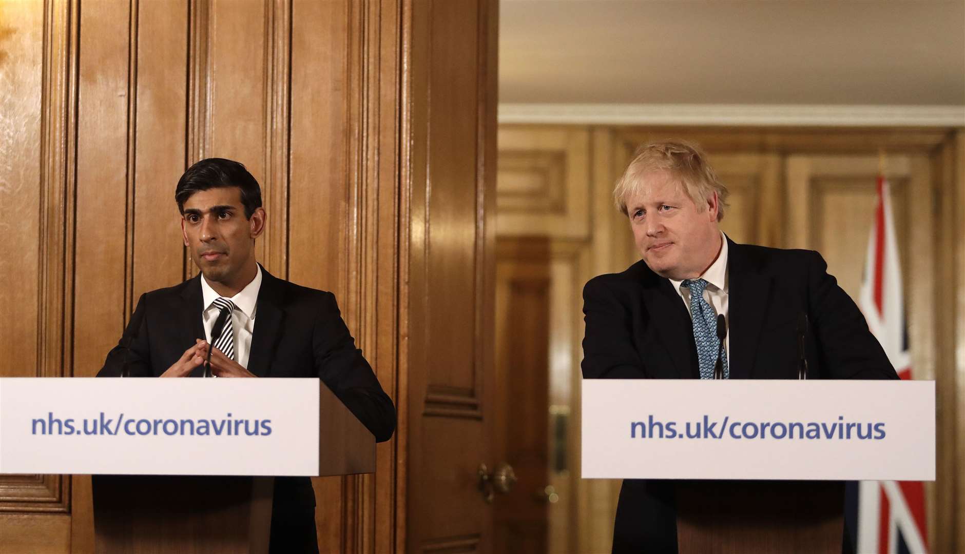 Chancellor Rishi Sunak with Prime Minister Boris Johnson announced funding for businesses on Friday. Picture: Matt Dunham/PA Wire