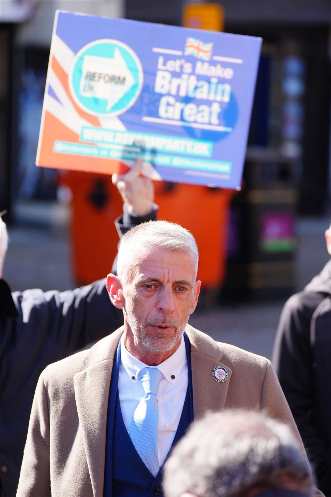 Mark Butcher, the newly announced Reform UK candidate for the forthcoming Blackpool South by-election, in Blackpool during a campaign event (Peter Byrne/PA)