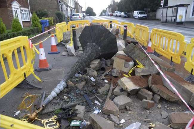 The crash destroyed Victoria memorial in London Road, Teynham