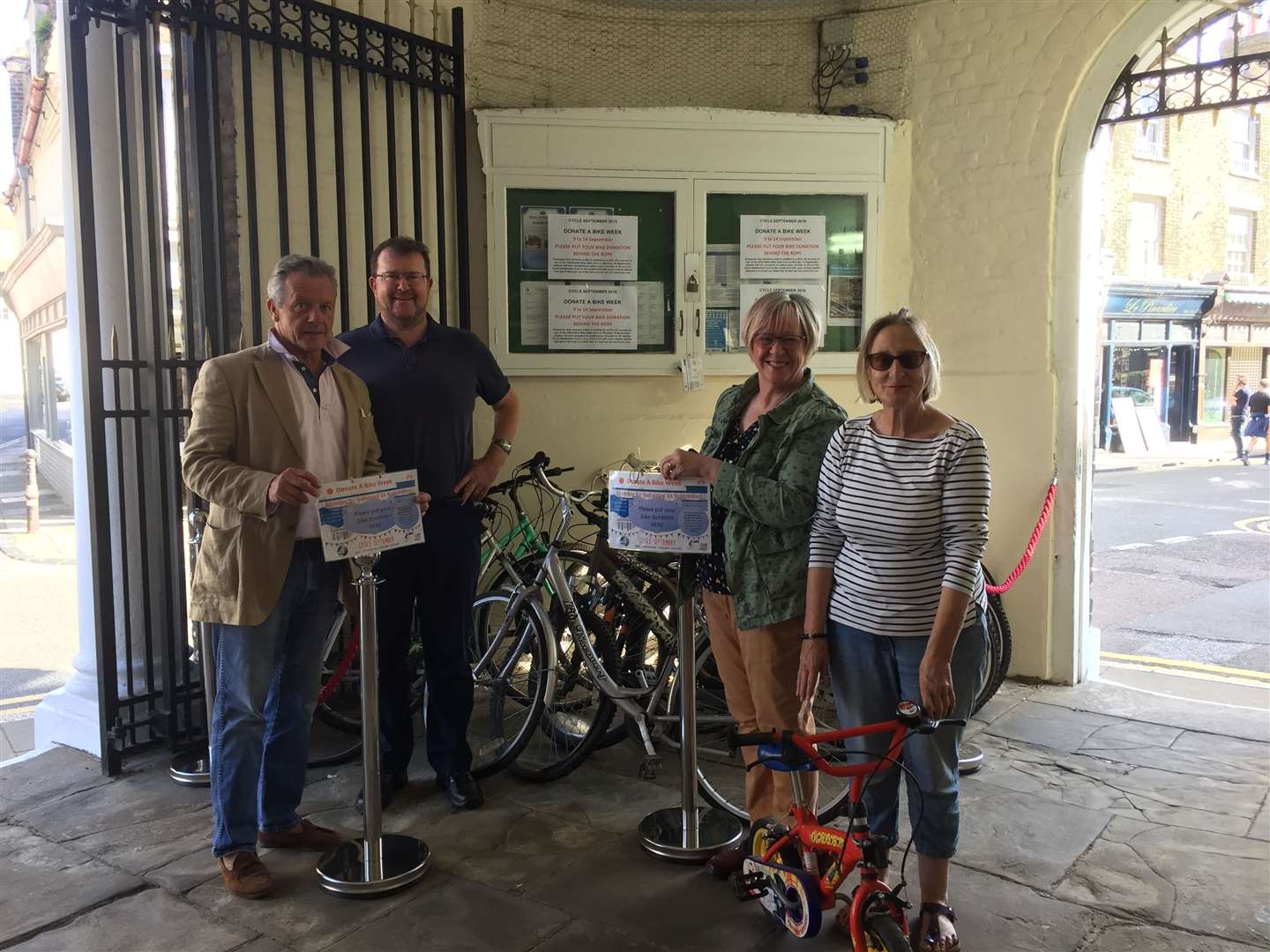 Cllr Sue Beer, Councillor Anne Farrington, Cllr Lee Kettlewell and Cllr Oliver Richardson check out the bikes donated to Deal Town Council’s Cycle Friendly Deal project