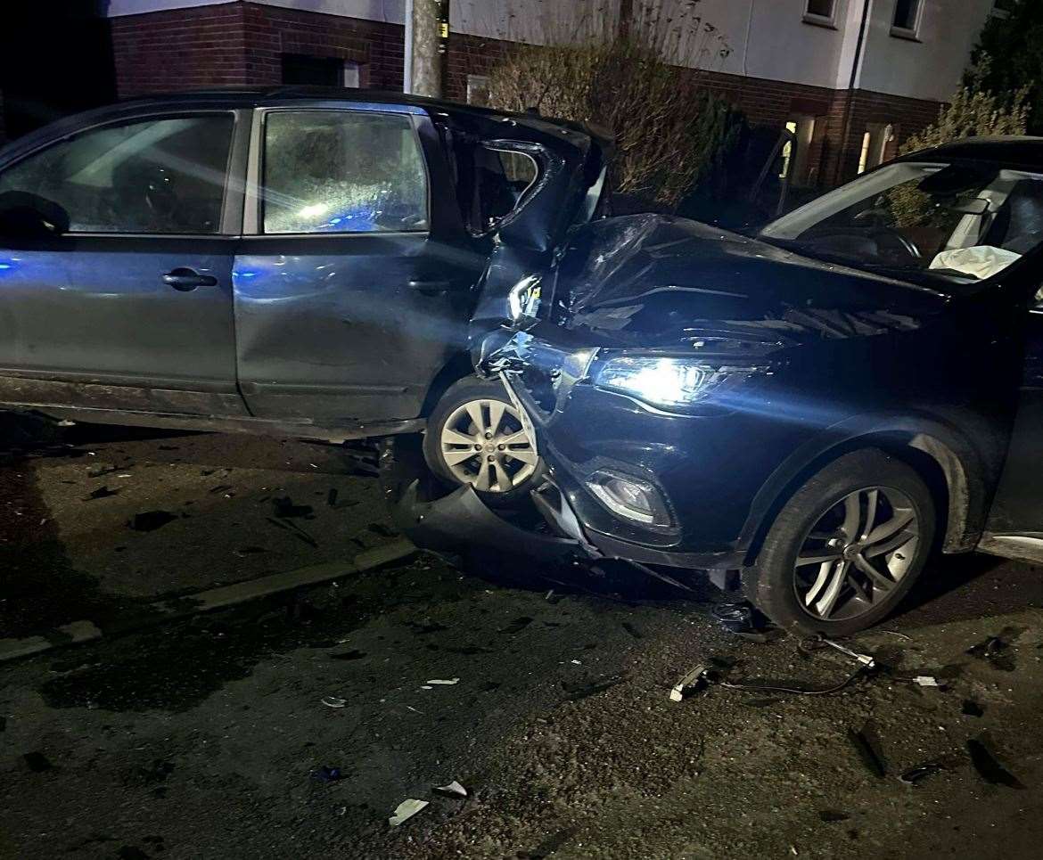 Two people have been taken to hospital following the crash in Mill Road, Deal last night. Picture: Anton Mcarthur