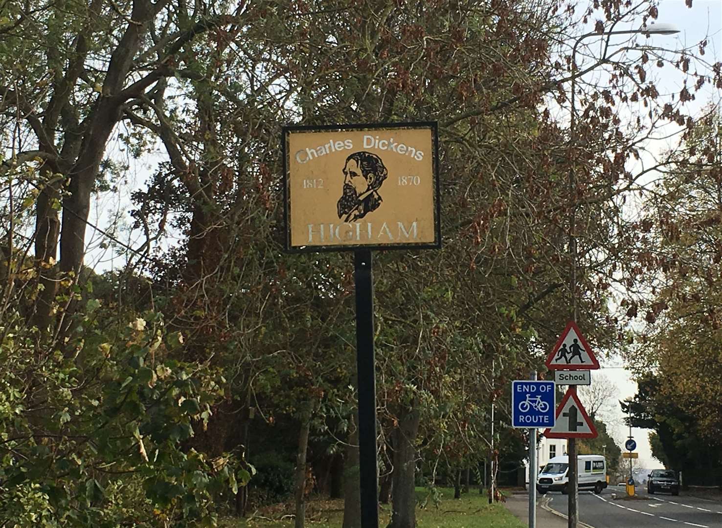 Higham's village sign is a nod Charles' Dickens history in the area, which he details in his letters