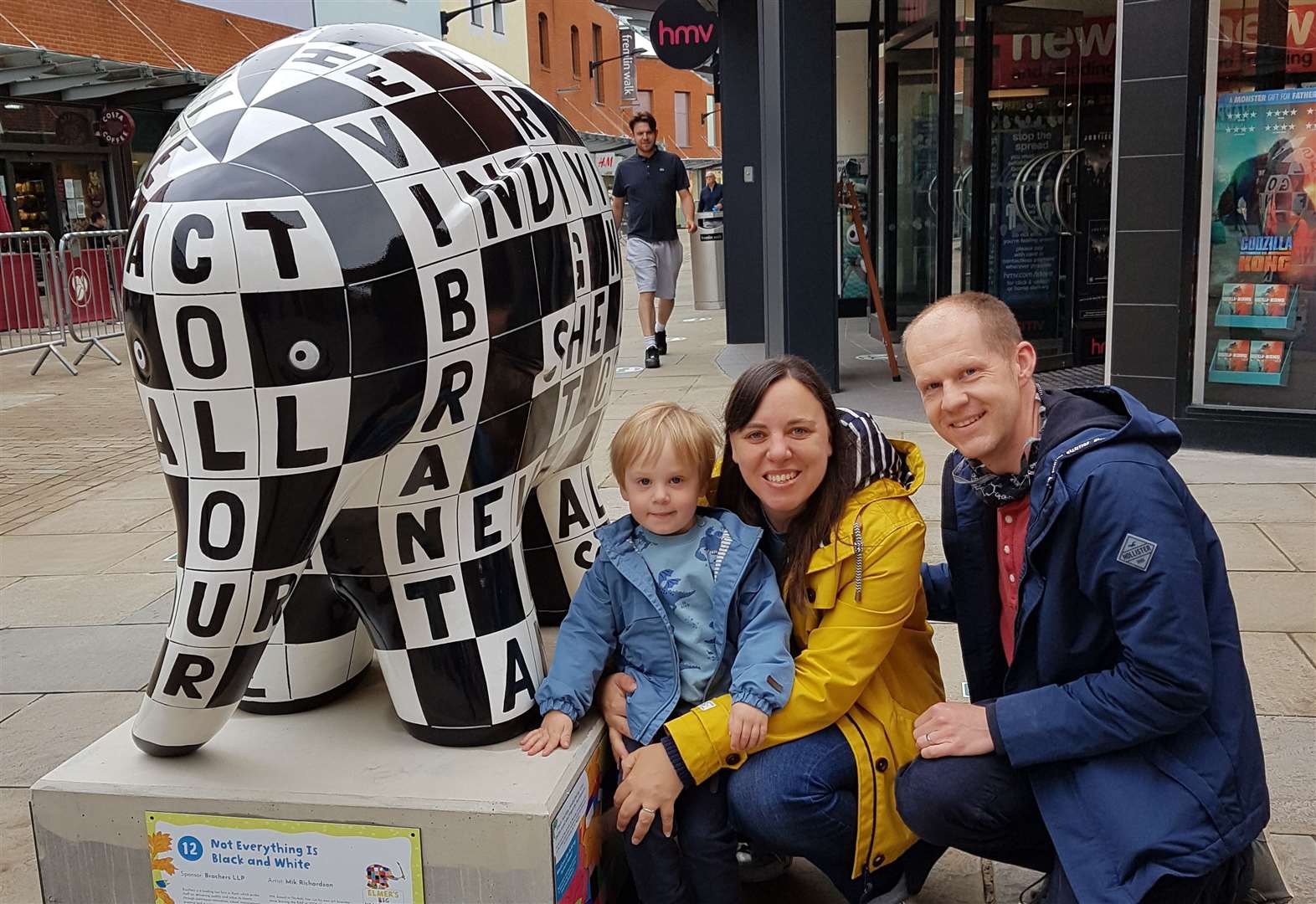 Albert, Hannah and Peter May on the Elmer the Elephant trail in Maidstone