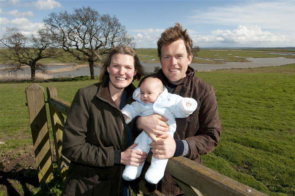 Gareth and Georgina Fulton and their baby, Eleni, at Elmley Nature Reserve