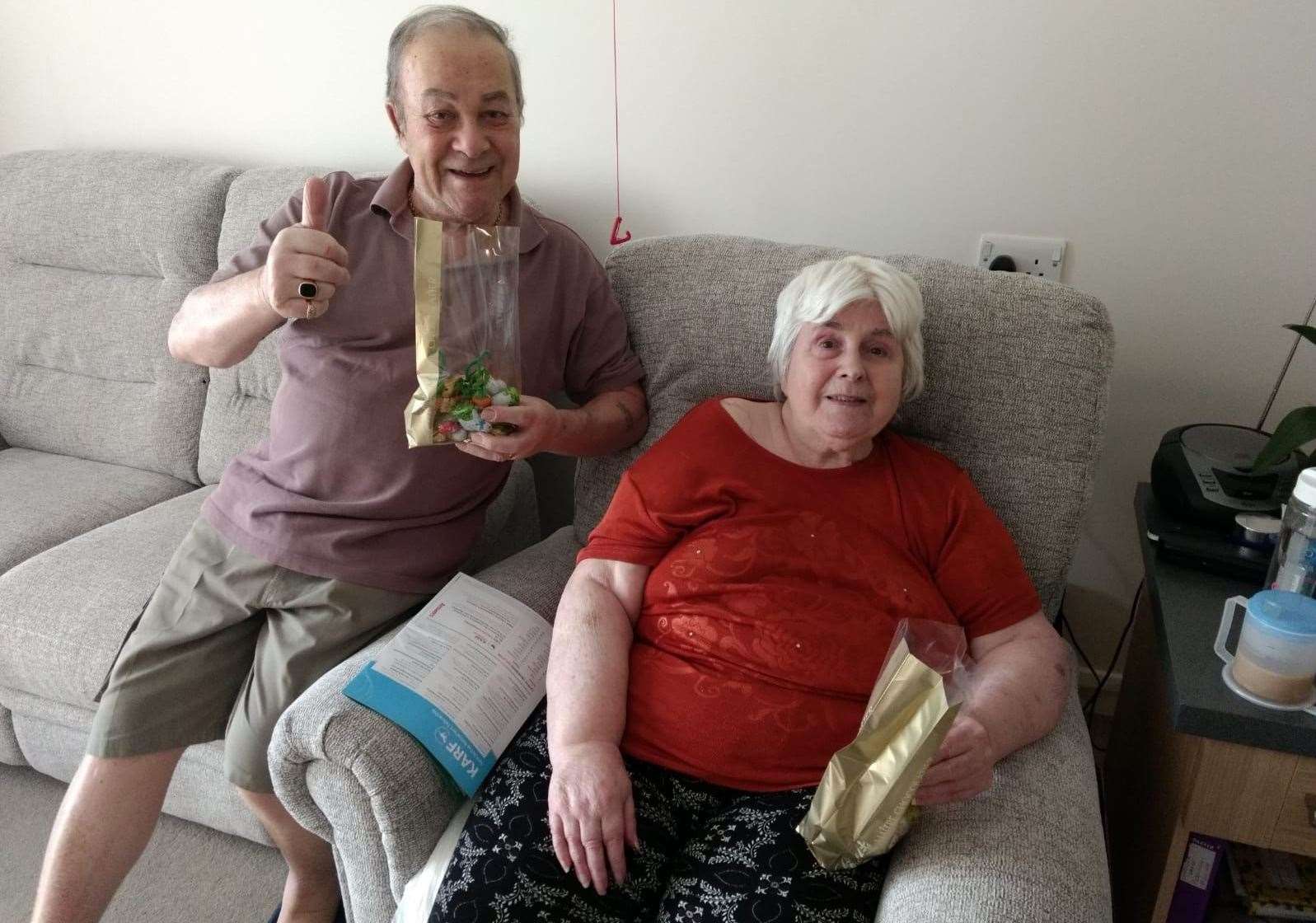 George and Vera Robinson with their Lindt chocolate