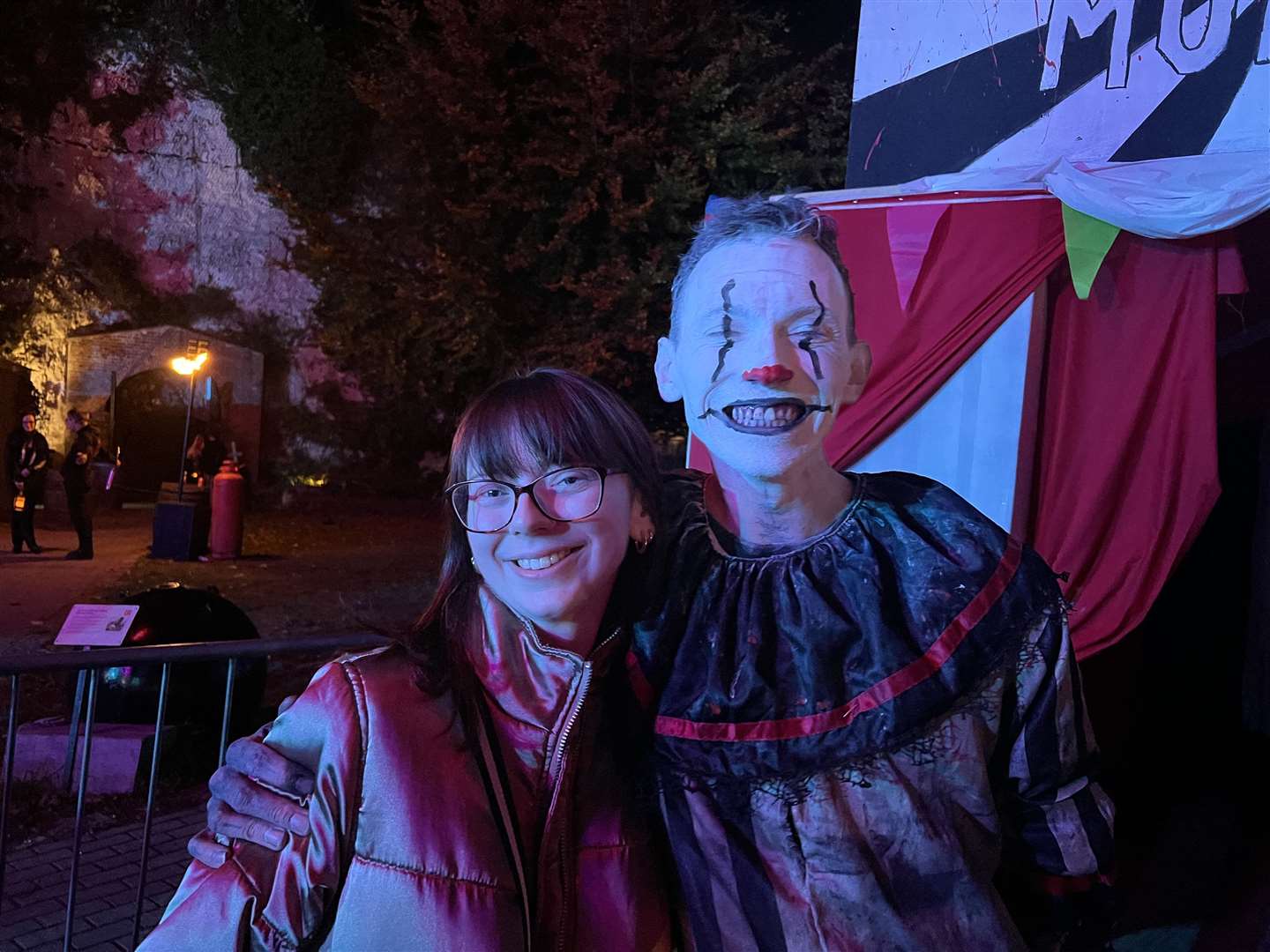 Reporter Cara Simmonds and a clown at Fort Amherst. Picture: Megan Carr