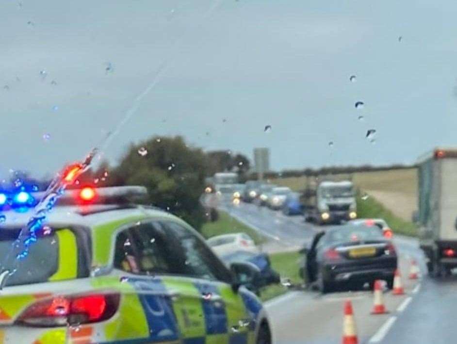 The two car crash caused tailbacks along the A258 Deal to Dover road