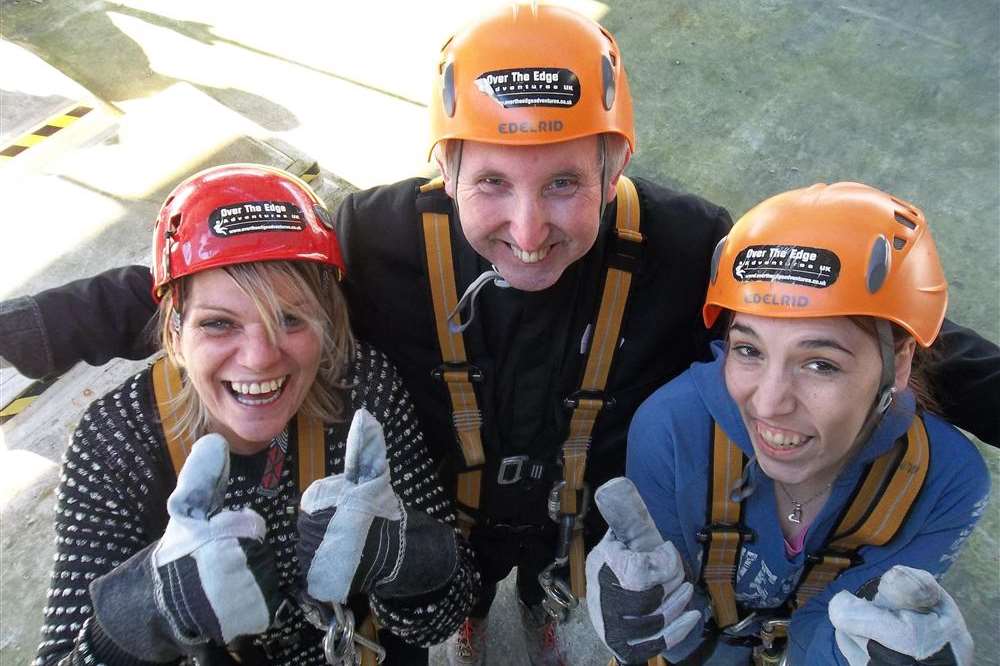 Joyce Harrison, Father Stephen Boyle and Natasha Solly of Dartford took part in the KM Charity Team abseil in Maidstone to raise funds for Life Category