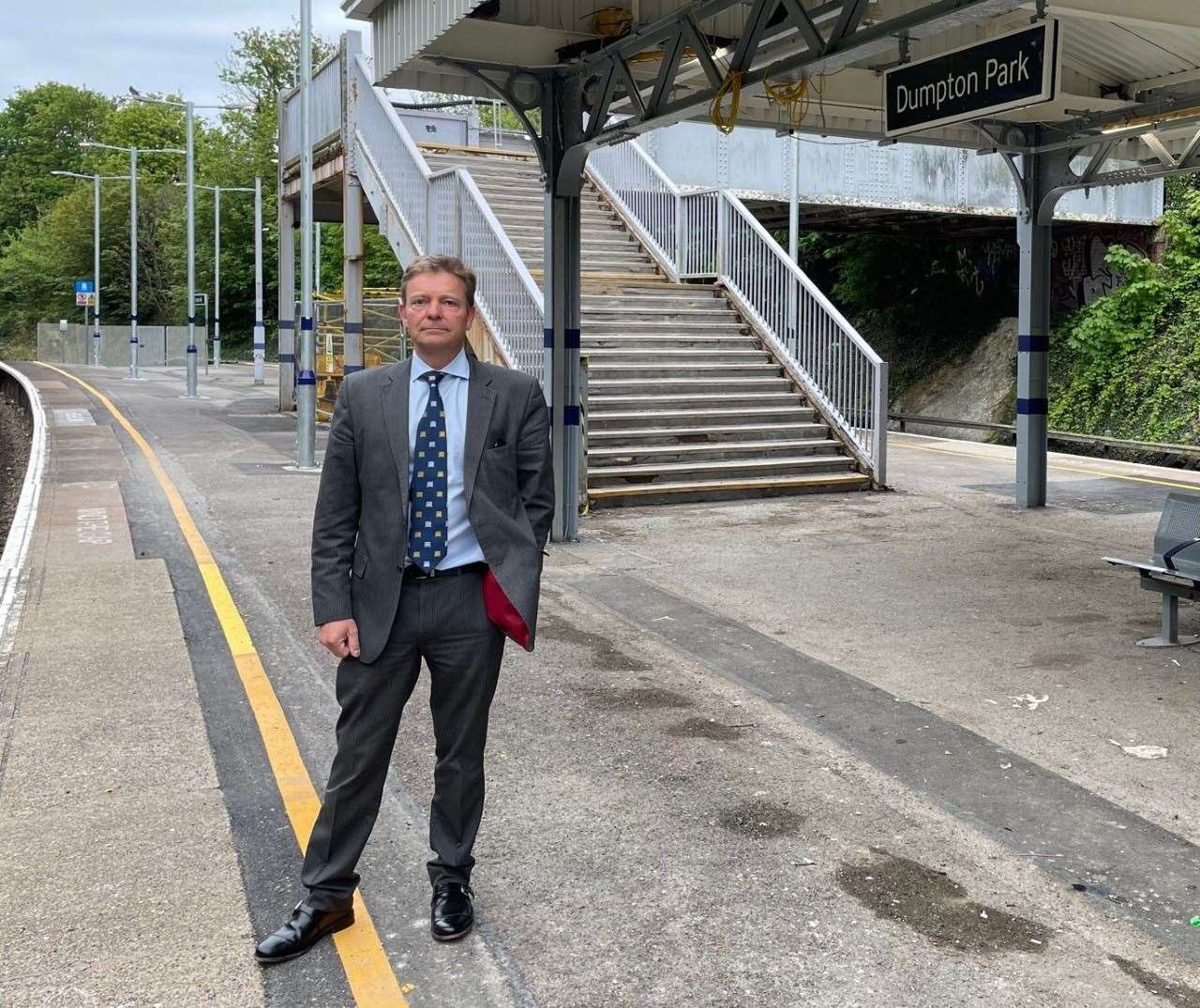 Mr Mackinlay on the platform edge at Dumpton Park Station off Hereson Road, Ramsgate. Picture: Office of Craig Mackinlay MP