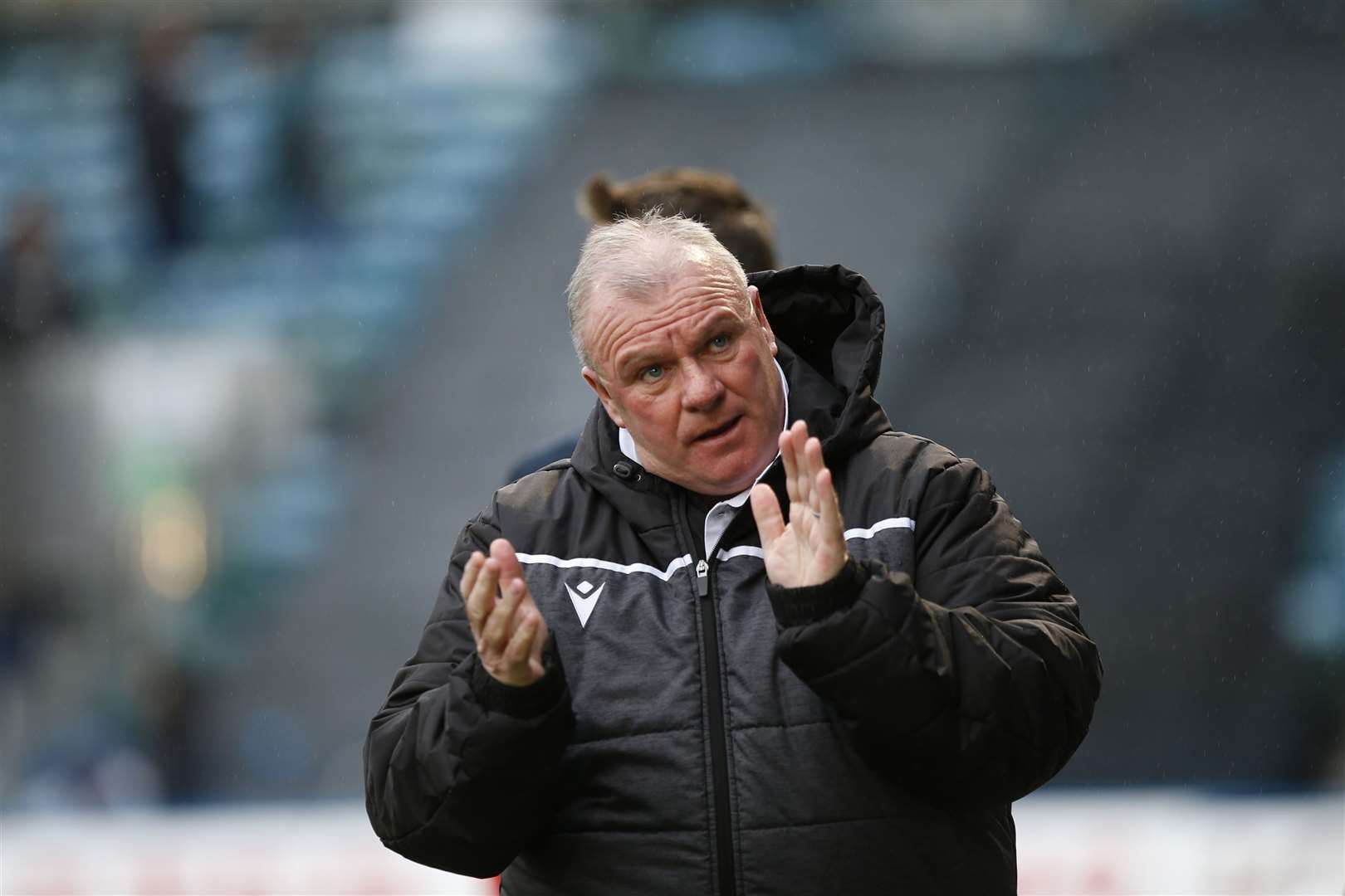 Steve Evans leaves the Priestfield pitch on Saturday after the Ipswich defeat. It was his last match in charge Picture: Andy Jones