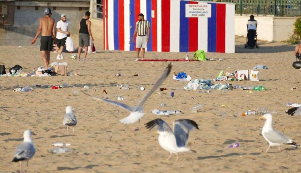 Seagulls feat on scraps on Margate Main Sands. Pictures: Frank Leppard Photography