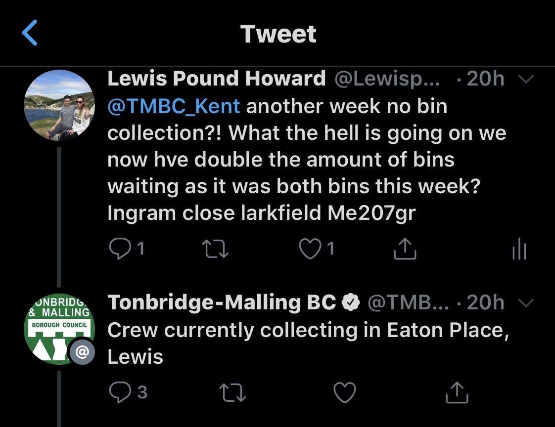 The tweet Lewis sent to the council (19173761)