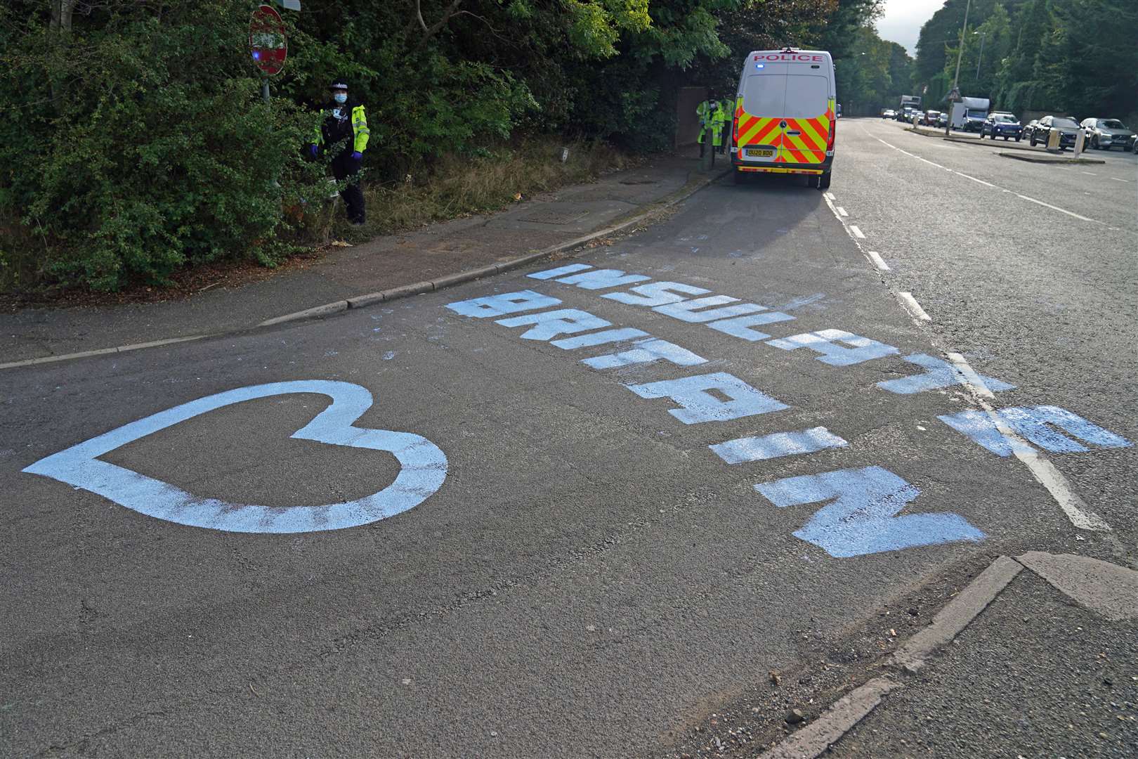 Paint on a slip road at Junction 18 of the M25, near Rickmansworth, where climate protesters carried out a further action after demonstrations which took place last week (Steve Parsons/PA)
