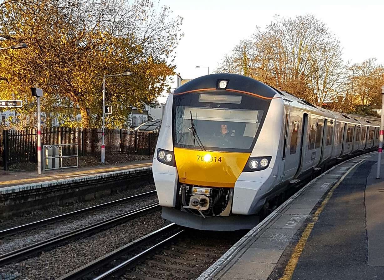 The first ever Thameslink train at Crofton Park on Sevenoaks route