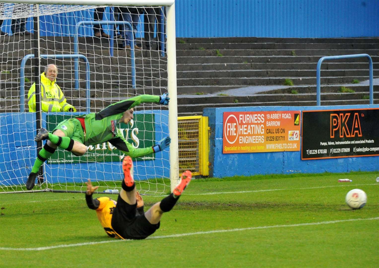 Jake Robinson is denied on his Maidstone debut at Barrow Picture: Steve Terrell