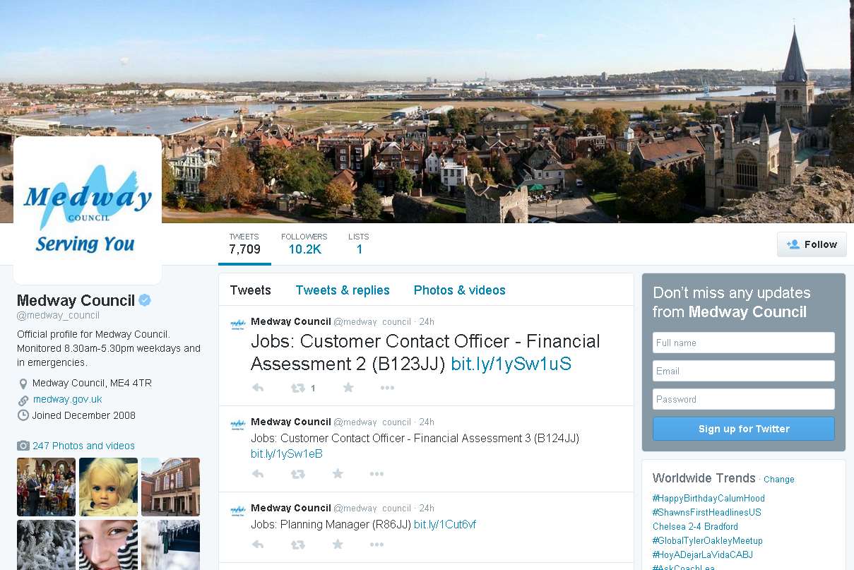 Medway Council has more than 10,000 followers on twitter.
