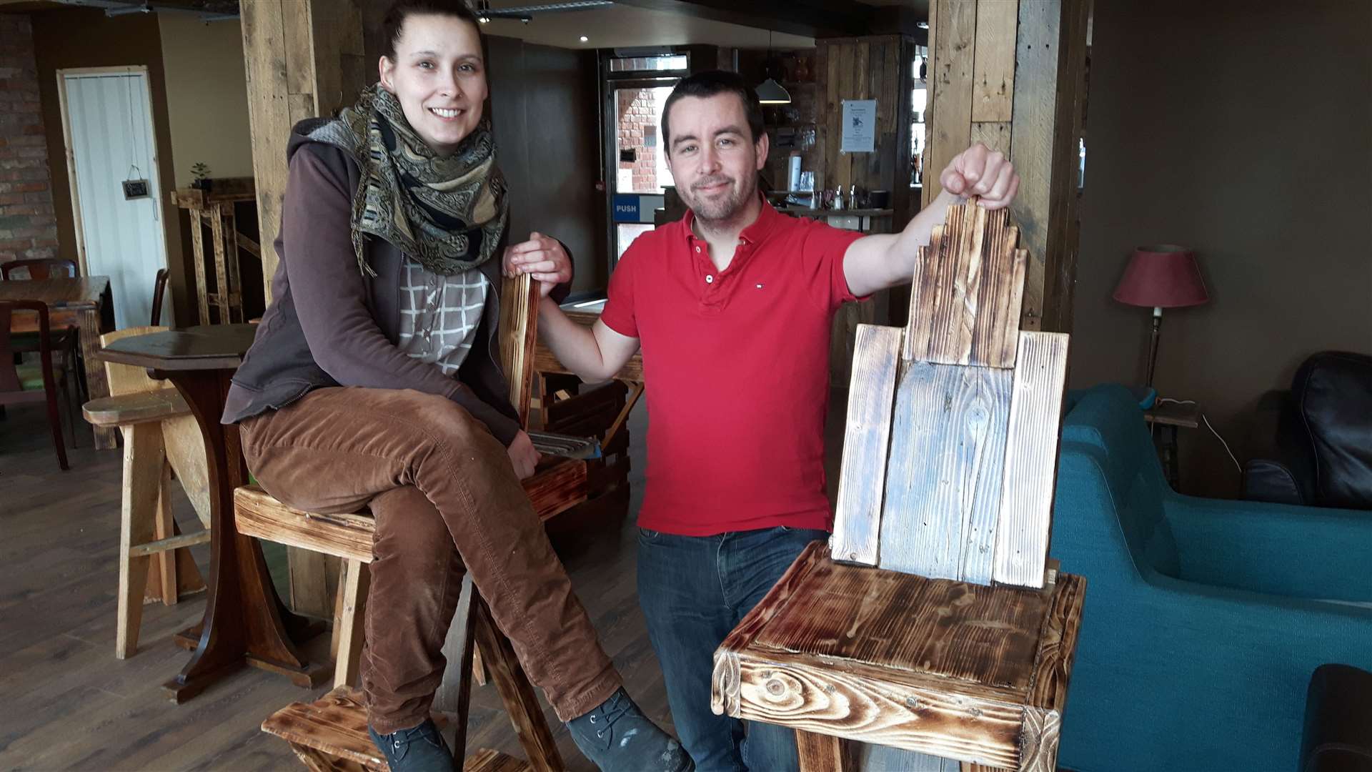 George Spencer and Sandra lemke of Matesone Coffee Bar with their hand-made furniture