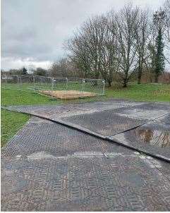 Matting was laid down to help contractors access the field in boggy conditions