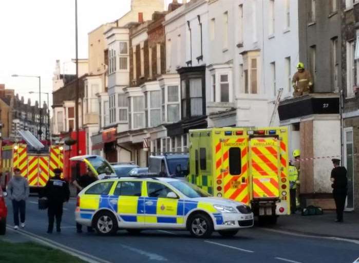 Emergency services at the scene of the rescue attempt in Northdown Road on Tuesday