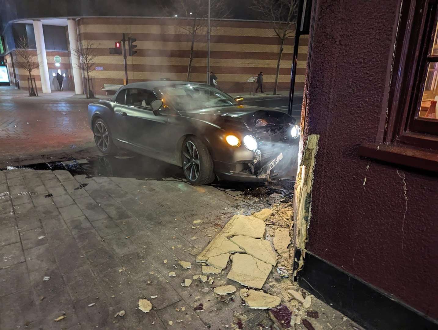 Wrecked Bentley after crashing into the wall of the Kings Arms in Bexleyheath. Picture: King Arms