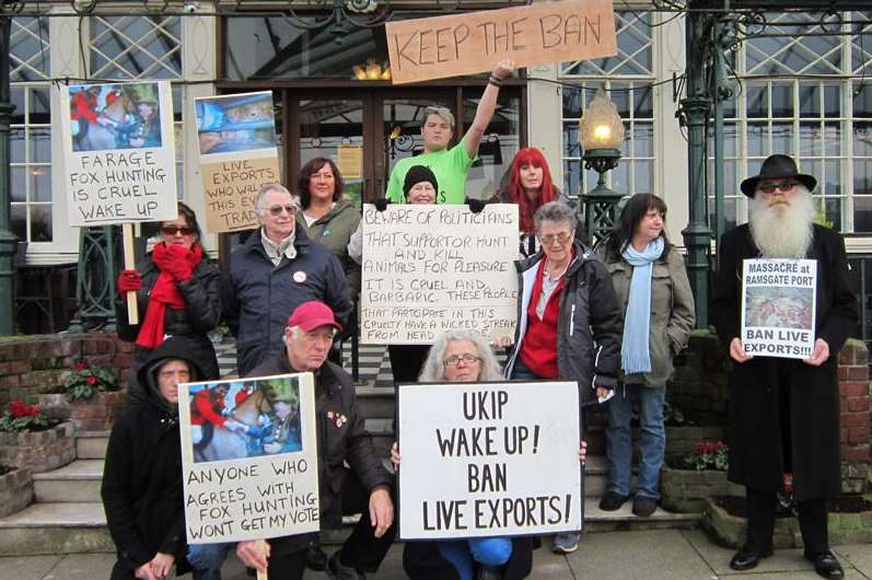 Protesters outside the Walpole Bay Hotel for UKIP leader Nigel Farage's visit