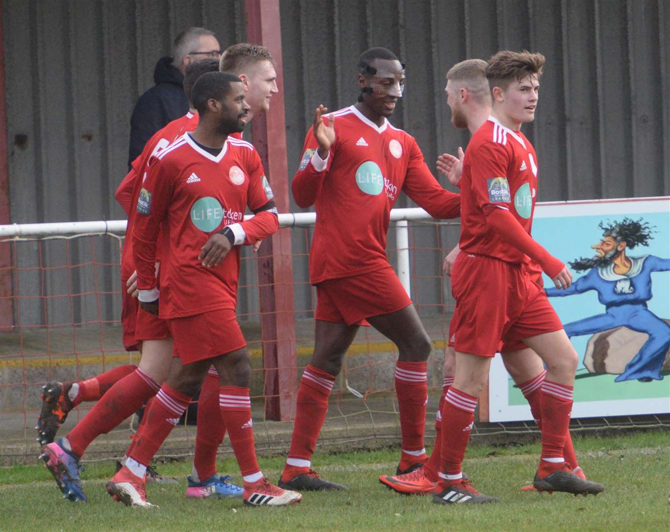 Hythe celebrate one of their five goals against Phoenix Sports Picture: Chris Davey