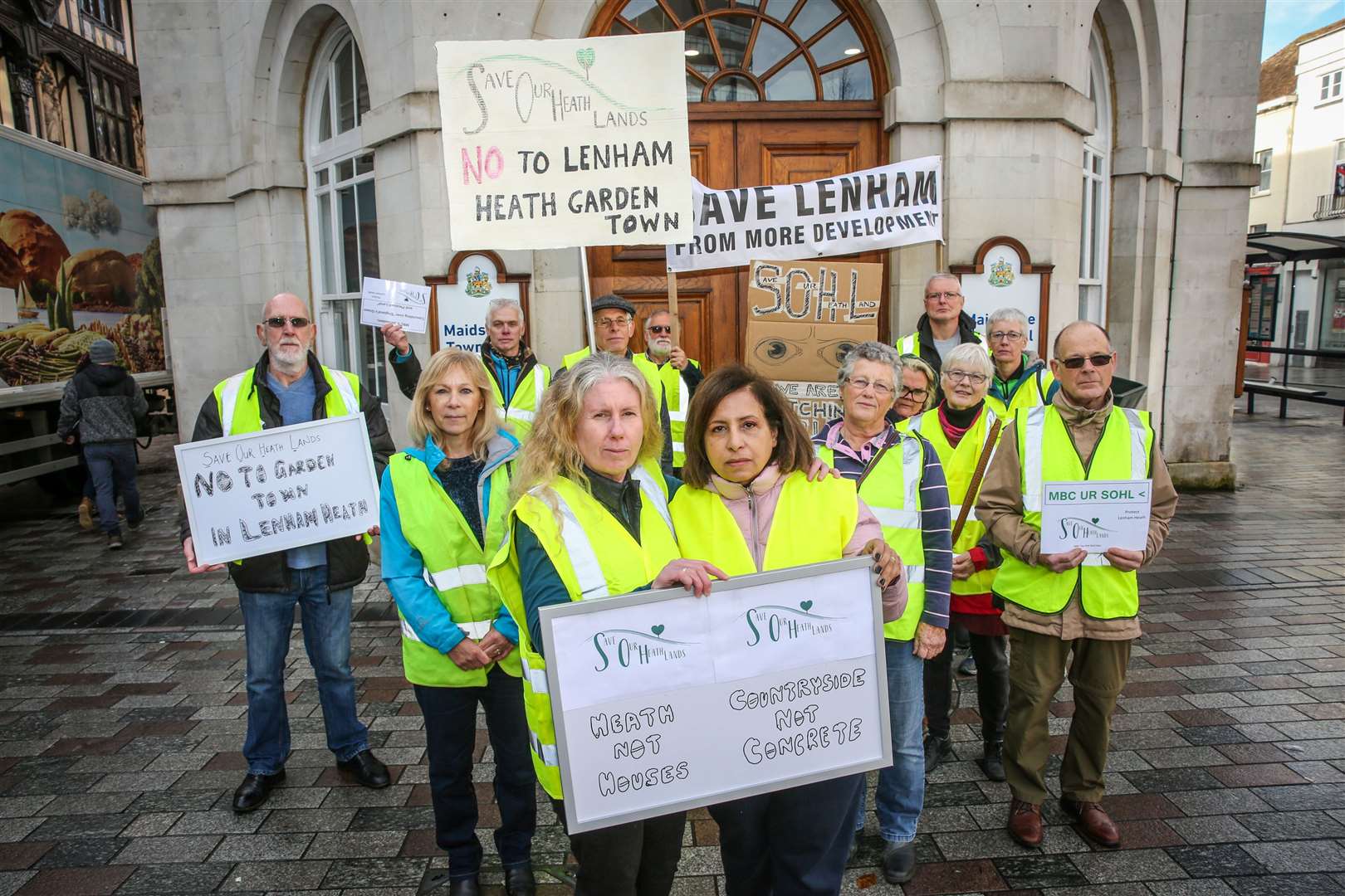 Protest march against MBC's 'Call for Sites' scheme which includes proposals for 5,000 homes in Lenham. Kate Hammond and Afsaneh Smith with other protestors. Picture: Matthew Walker