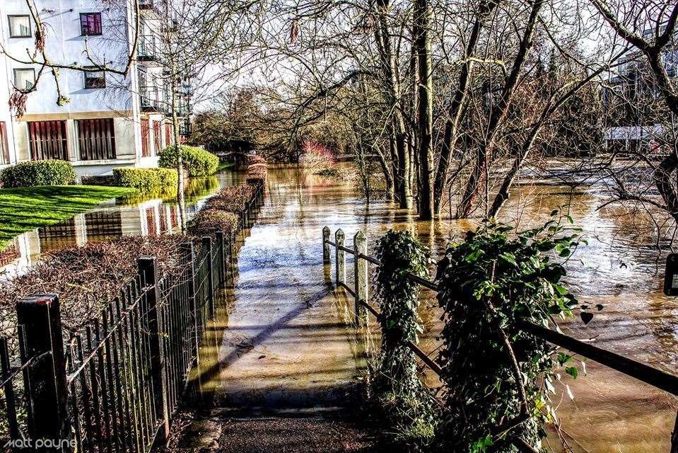The River Medway has burst its banks in Maidstone. Pic: Matt Payne (24842575)